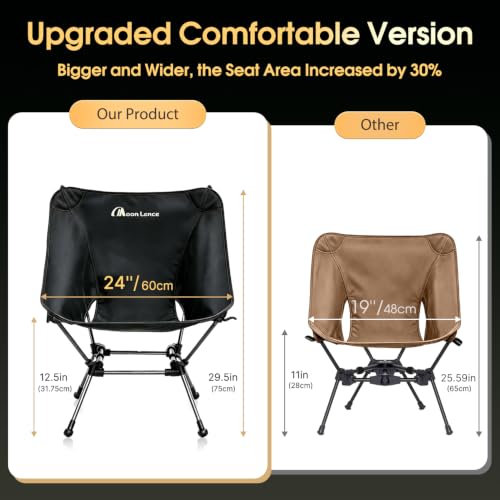 MOON LENCE Portable Camping Chair Plus, Larger & Roomier, Compact and Lightweight, Folding Chair for Backpacking Hiking Beach, Ultralight Camp Chair 330Lbs Capacity (Black)