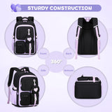 MOONBABY Girls Backpack, Kids Backpack for Girls, School Bag for Primary Elementary Teenage, Middle Students Bookbag, Kawaii School Backpacks for Girl Ages 8 - 12, Black and Purple