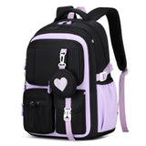 MOONBABY Girls Backpack, Kids Backpack for Girls, School Bag for Primary Elementary Teenage, Middle Students Bookbag, Kawaii School Backpacks for Girl Ages 8 - 12, Black and Purple