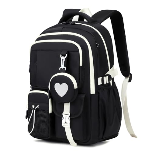 MOONBABY Girls Backpack, Kids Backpack for Girls, School Bag for Primary Elementary Teenage, Middle Students Bookbag, Kawaii School Backpacks for Girl Ages 8-12, Black