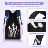 MOONBABY Girls Backpack, Kids Backpack for Girls, School Bag for Primary Elementary Teenage, Middle Students Bookbag, Kawaii School Backpacks for Girl Ages 8 - 12, Black and Purple