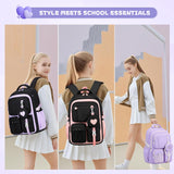 MOONBABY Girls Backpack, Kids Backpack for Girls, School Bag for Primary Elementary Teenage, Middle Students Bookbag, Kawaii School Backpacks for Girl Ages 8 - 12, Black and Purple