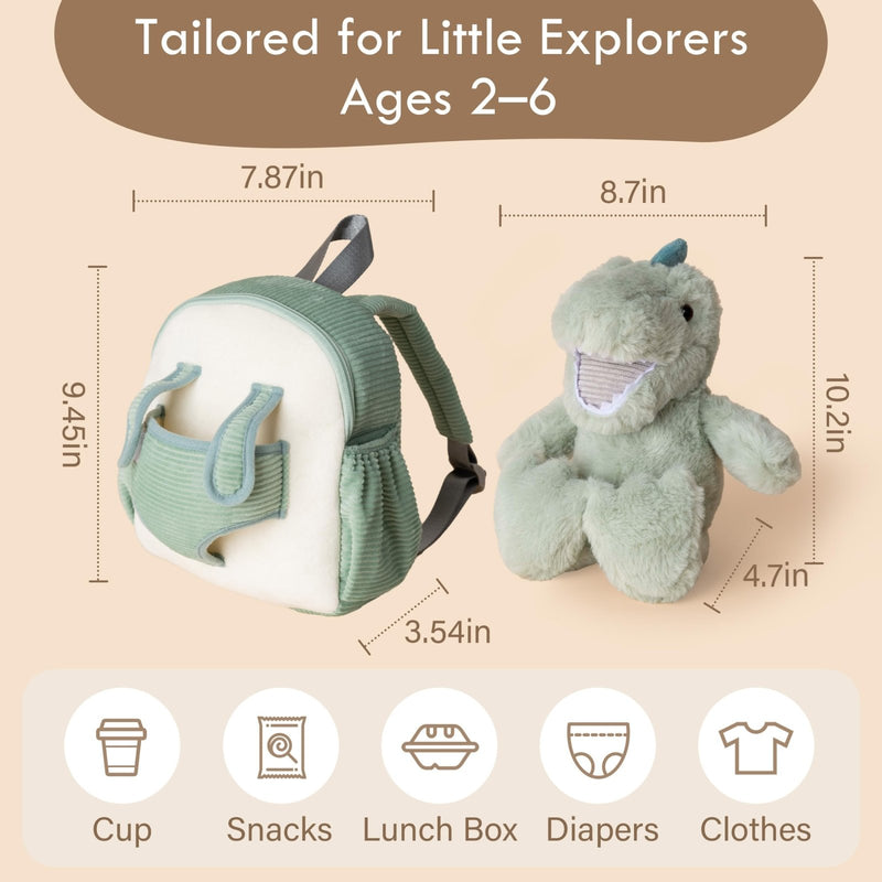 Moonkie Hug & Go Dinosaur Toddler Backpack – Soft Plush Bag with Take - Along Toy for Boys Aged 2–4 | Ideal for Daycare | Travel & Birthday Gifts