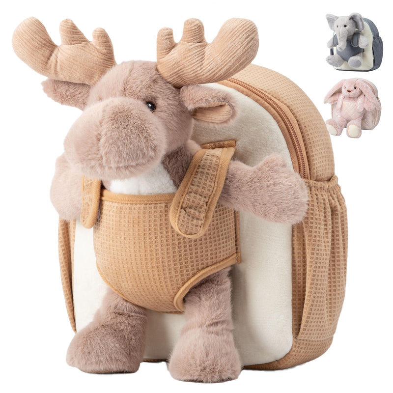 Moonkie Hug & Go™ Reindeer Toddler Backpack – Soft Plush Bag with Take - Along Toy for Kids Aged 2–4 | Ideal for Daycare | Travel & Birthday Gifts