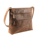 Moonster Women's Genuine Full Grain Leather Handbag - Medium with 3 Zips, 2 Pockets Without Flap - Internal Key Strap - Dark Brown
