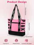 MOPERIL Pink Tote Bags for Women, Waterproof Beach Bag Spend the Night Bags for Women, Travel & Overnight Bag (Pink)