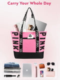 MOPERIL Pink Tote Bags for Women, Waterproof Beach Bag Spend the Night Bags for Women, Travel & Overnight Bag (Pink)