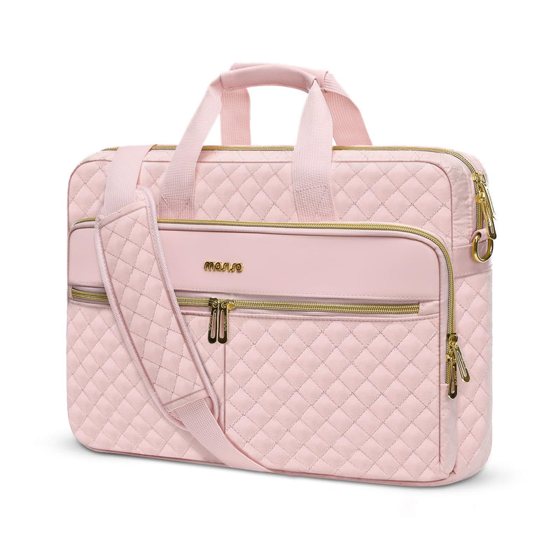 MOSISO 15 - 15.6 inch Laptop Bag, Briefcase for Women&Men, 16 inch Square Quilted Computer Messenger Bag Office Travel Business with 3 Pockets&Strap, Pink
