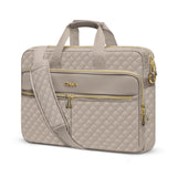 MOSISO 15 - 16 inch Laptop Bag, Laptop Briefcase Messenger Compatible with MacBook Pro 16/Air 15, HP, Dell, Lenovo, Square Quilted Computer Bag Work Office Business with 3 Pockets&Strap, Taupe Brown
