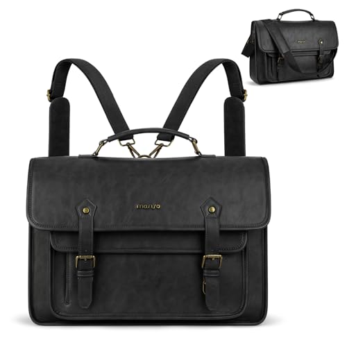 MOSISO 3 in 1 Laptop Bag, 15.6 inch PU Leather Shoulder Bag Briefcase Messenger Satchel Laptop Backpack, 15-16 inch Computer Bags Handbag Bookbag, Black