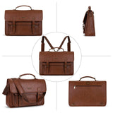 MOSISO 3 in 1 Laptop Bag, 15.6 inch PU Leather Shoulder Bag Briefcase Messenger Satchel Laptop Backpack, 15 - 16 inch Computer Bags Handbag Bookbag, Brown
