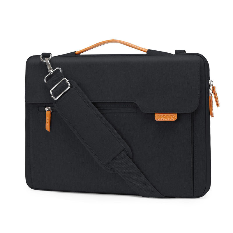 MOSISO 360 Protective Laptop Shoulder Bag, 15 - 15.6 inch Computer Bag Compatible with MacBook Pro 16, HP, Dell, Lenovo, Asus Notebook,Flapover Sleeve with Fully Open Zipper&Handle&Pockets, Black