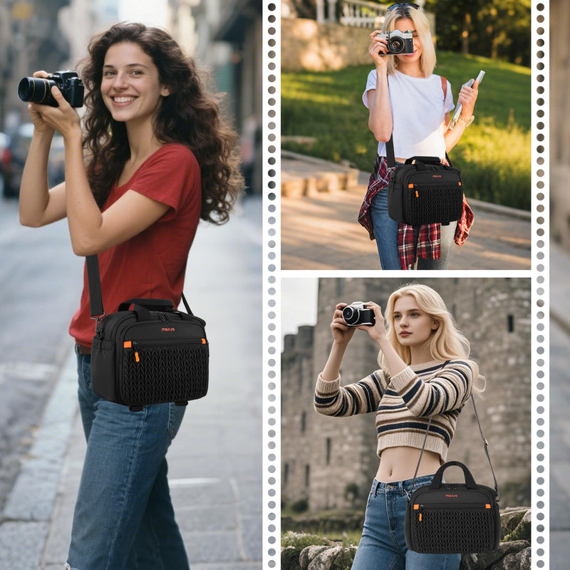 MOSISO Camera Bag for Photographers, Photography Shoulder Bag for DSLR/SLR/Mirrorless Cameras, Wheat Ear Quilted Padded Camera Case with Rain Cover & Bottom Tripod Holder for Canon/Nikon/Sony, Black