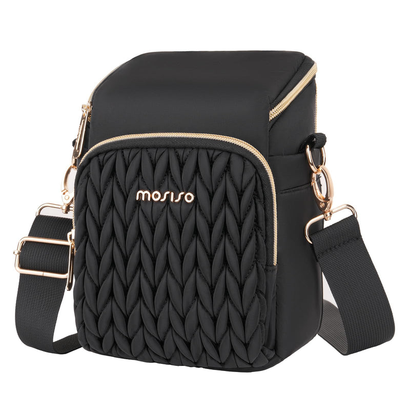 MOSISO Camera Bag, Small Dual Access Crossbody Shoulder Bag for Mirrorless/Digital Cameras, Wheat Ear Quilted Padded Camera Case with Rain Cover, Photography Purse for Canon/Nikon/Sony, Black