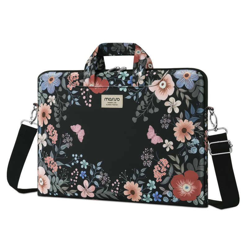 MOSISO Laptop Bag for Women, 15.6 inch Computer Bags Compatible with MacBook Pro 16 inch, HP, Dell, Lenovo, Asus Notebook, 15 - 15.6 inch Laptop Messenger Shoulder Sleeve with Strap, Lush Floral