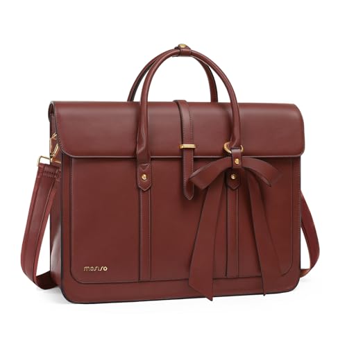 MOSISO Laptop Bag for Women, 17 inch PU Leather Laptop Shoulder Bags Convertible Backpack, 17.3 inch Messenger Bags Casual Handbag Work Briefcase Travel Computer Bag with Bowknot, Brown