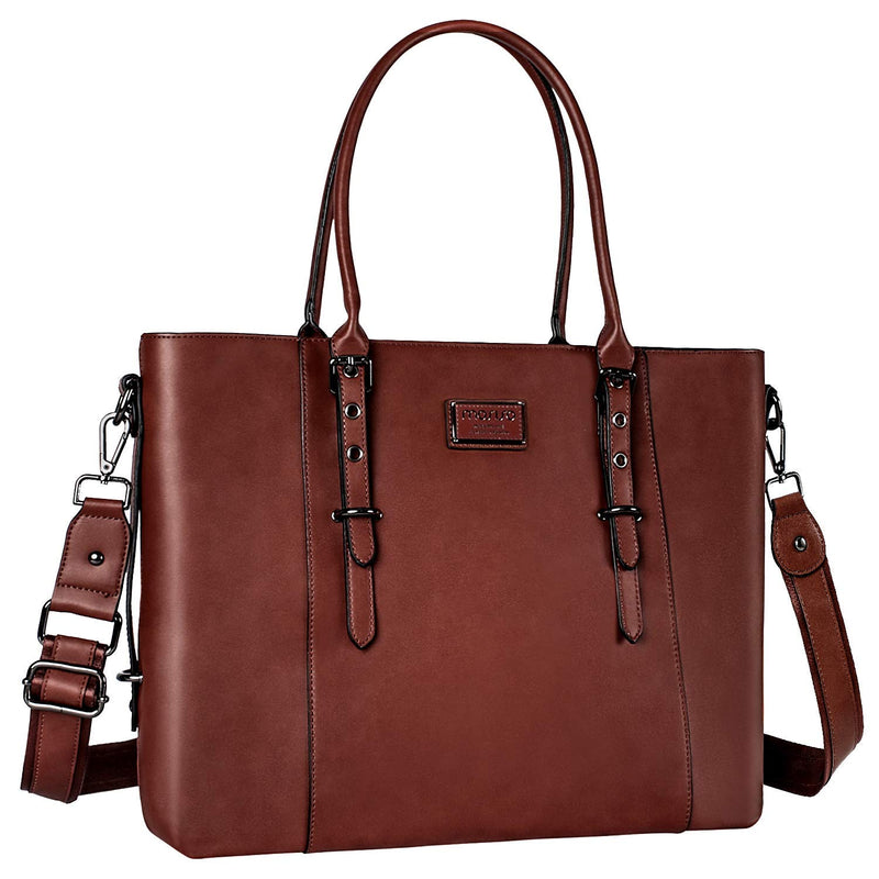 MOSISO Laptop Bag for Women, 17.3 inch Waterproof Vintage PU Leather Briefcase Shoulder Computer Laptop Tote Bag for Office Work, Brown