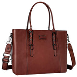 MOSISO Laptop Bag for Women, 17.3 inch Waterproof Vintage PU Leather Briefcase Shoulder Computer Laptop Tote Bag for Office Work, Brown