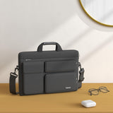 MOSISO Laptop Shoulder Bag 15.6 inch, 15 - 15.6 inch Computer Bag Compatible with MacBook Pro 16 inch, HP, Dell, Lenovo, Notebook with 2 Raised&1 Flapover&1 Horizontal Pocket&Handle&Belt, Slate Gray