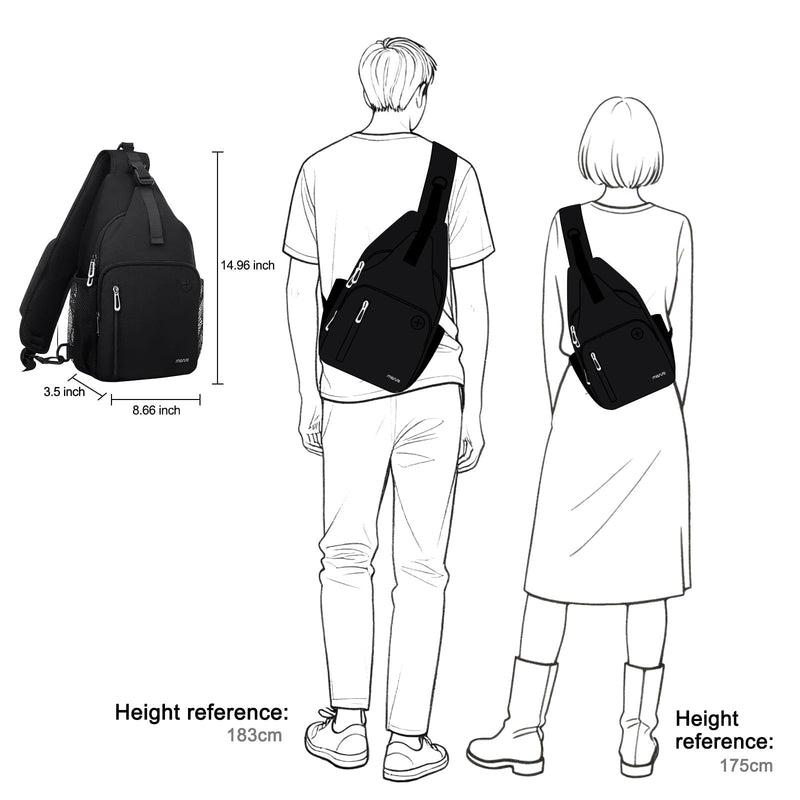 MOSISO Sling Backpack Bag, Crossbody Shoulder Bag Travel Hiking Daypack Chest Bag with Front Square Pocket&USB Charging Port, Black