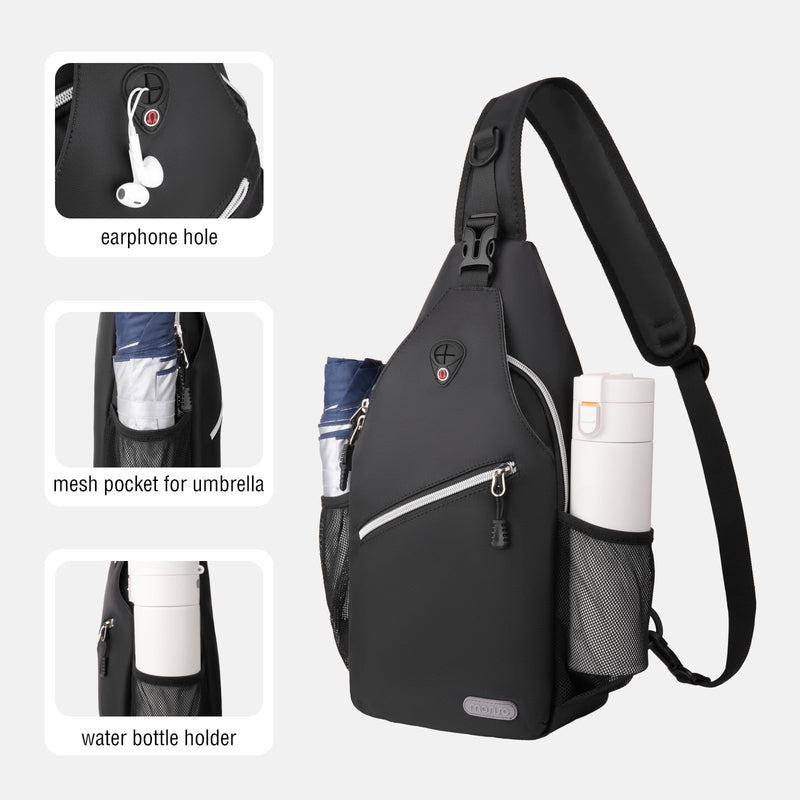 MOSISO Sling Backpack, Multipurpose Crossbody Shoulder Bag Travel Hiking Daypack, Black, Medium