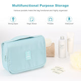 Mossio Hanging Toiletry Bag - Large Cosmetic Makeup Travel Organizer for Men & Women with Sturdy Hook (Blue Flowers)
