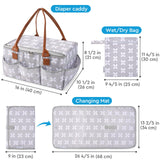 Moteph Diaper Caddy Organizer - Baby Caddy with Lid & Changing Mat, Car Diaper Caddy, Large Nursery Storage Diaper Tote Basket for Changing Table with Zip - Top Cover, Great for Baby Showers - Grey