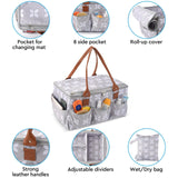 Moteph Diaper Caddy Organizer - Baby Caddy with Lid & Changing Mat, Car Diaper Caddy, Large Nursery Storage Diaper Tote Basket for Changing Table with Zip - Top Cover, Great for Baby Showers - Grey