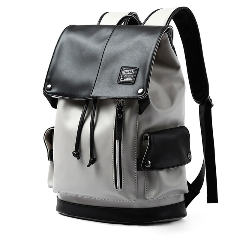 MOYYI Leather Laptop Backpack for Men Vintage Backpack Fits 15.6" Laptop Waterproof Drawstring Backpack for Travel Daily Business White