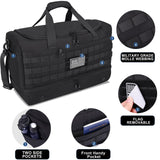 MOZETO Black Duffle Bag for Men, 45L Carry On 22x14x9 Travel Duffle with Shoe Compartment Tactical Inspired Heavy Duty GYM Overnight Bag Wet - Dry Separated Compartment