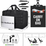 MOZETO Black Duffle Bag for Men, 45L Carry On 22x14x9 Travel Duffle with Shoe Compartment Tactical Inspired Heavy Duty GYM Overnight Bag Wet - Dry Separated Compartment