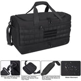 MOZETO Black Duffle Bag for Men, 45L Carry On 22x14x9 Travel Duffle with Shoe Compartment Tactical Inspired Heavy Duty GYM Overnight Bag Wet - Dry Separated Compartment