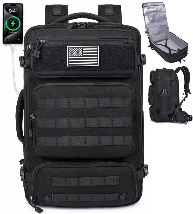 MOZETO Travel Backpack for Men 40L TSA Approved Carry On Backpack with USB Charging Port Durable Water - resistant Convertible Duffle Luggage Bag Large Weekender Bag Daypack Fits 17.3 Inch Laptop