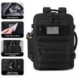 MOZETO TSA Approved Carry On Backpack, Extra Large Tactical Travel Backpack for Men, Airplane Approved Weekender Bag, Water Resistant Lightweight Laptop Daypack for Flight, Black