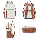 Mroede Leather Laptop Backpack for Women, 15.6 Inch Laptop Travel Backpack Purse Large Capacity Computer Bag, Casual Daypack Nurse Bag College Bookbag for School, Beige