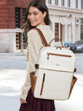 Mroede Leather Laptop Backpack for Women, 15.6 Inch Laptop Travel Backpack Purse Large Capacity Computer Bag, Casual Daypack Nurse Bag College Bookbag for School, Beige