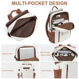 Mroede Leather Laptop Backpack for Women, 15.6 Inch Laptop Travel Backpack Purse Large Capacity Computer Bag, Casual Daypack Nurse Bag College Bookbag for School, Beige
