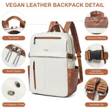 Mroede Leather Laptop Backpack for Women, 15.6 Inch Laptop Travel Backpack Purse Large Capacity Computer Bag, Casual Daypack Nurse Bag College Bookbag for School, Beige