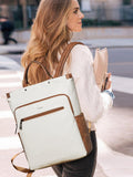 Mroede Leather Laptop Backpack for Women, Travel Backpack Purse Fits 15.6 Inch Laptop, Casual Daypack with Laptop Compartment for Teachers College Work Business Nurse Weekender, Beige Brown