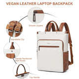 Mroede Leather Laptop Backpack for Women, Travel Backpack Purse Fits 15.6 Inch Laptop, Casual Daypack with Laptop Compartment for Teachers College Work Business Nurse Weekender, Beige Brown