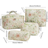 MSGHER Floral Quilted 4 - Piece Makeup Bag Set Large Capacity Cosmetic Organizer Handbag Travel Pouch & Storage Bags for Women (Beige)