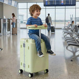 muhub 20" Carry On Suitcase with Built - in Child Seat - Hardshell Travel Tote with Cup Holder, Double Handles & TSA Lock for Family Travel, Green