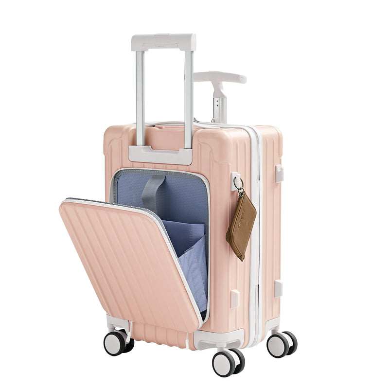 muhub 20" Front - Opening Carry on Luggage with Seat for Kids - Hardshell Travel Suitcase with Double Handles & TSA Lock, Pink