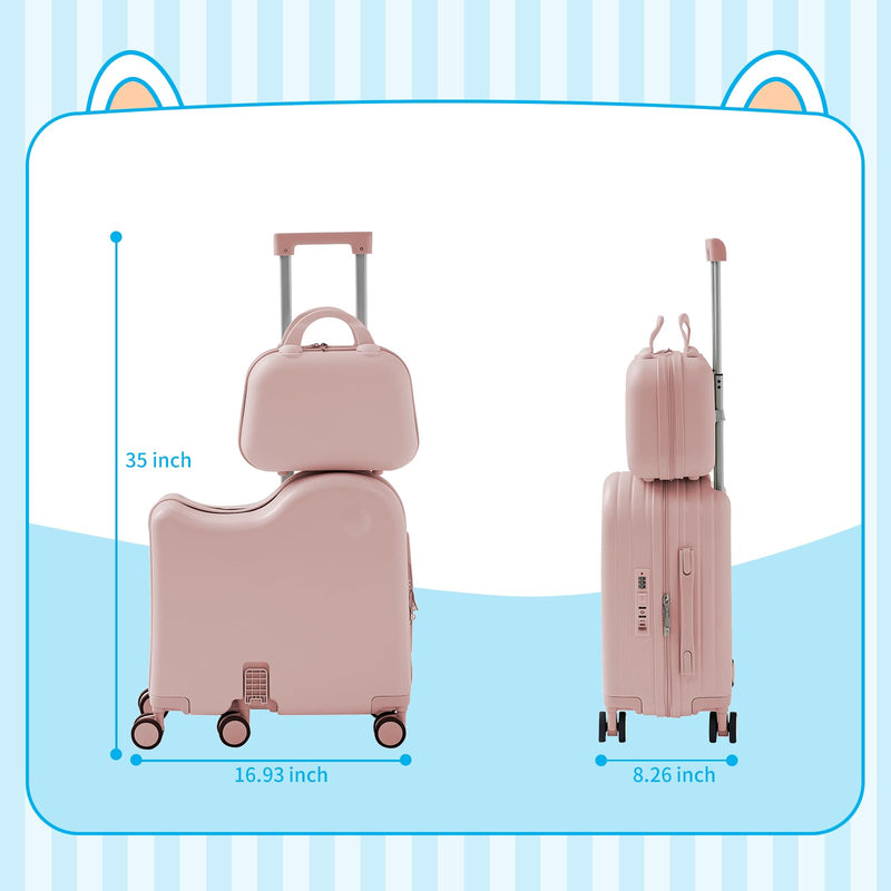 muhub Ride - On 6 - Wheel Luggage, with Portable Bag, Foldable Footrest, Adjustable Handle, TSA Lock, USB&Type - C Charging & Hidden Cup Holder for kids