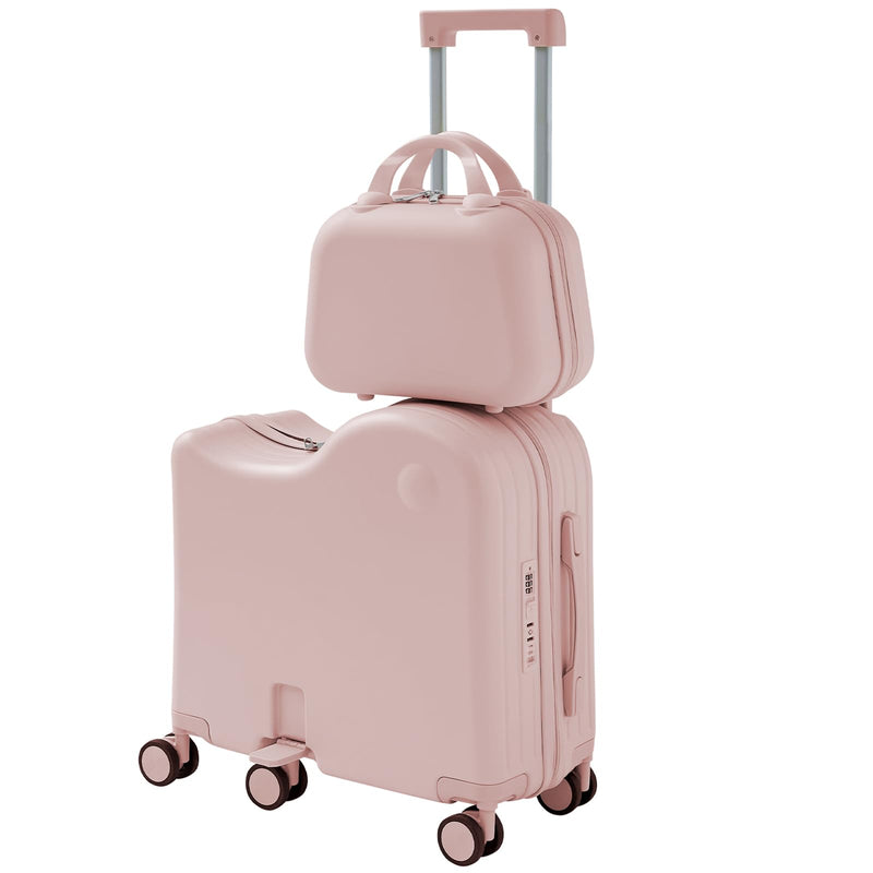 muhub Ride - On 6 - Wheel Luggage, with Portable Bag, Foldable Footrest, Adjustable Handle, TSA Lock, USB&Type - C Charging & Hidden Cup Holder for kids