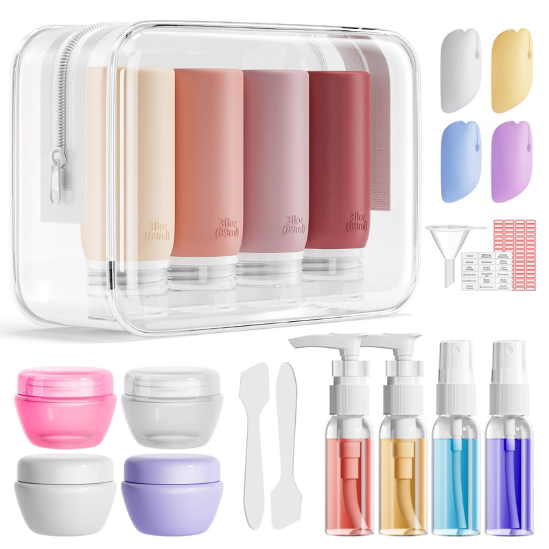Muslish 21 Pack Travel Bottles for Toiletries, Leak - Proof TSA Compliant Silicone Travel Size Containers for Shampoo and Conditioner, BPA Free with Toiletry Bag (Cream)