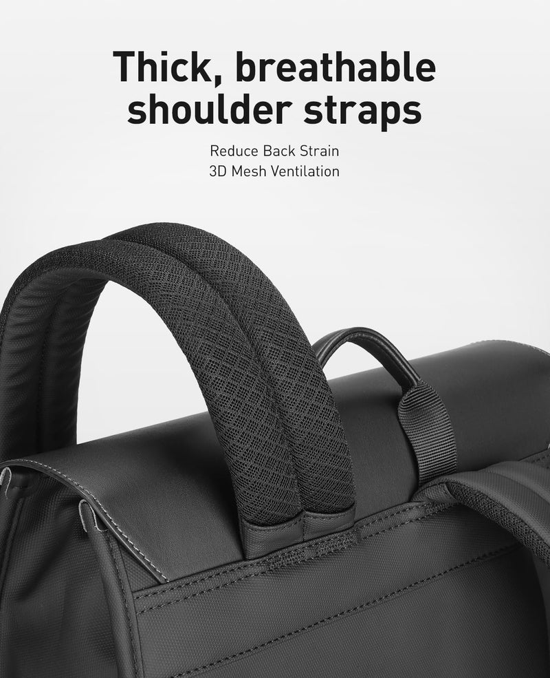 Muzee Slim Laptop Backpack for Men & Women, Leather Commuter Backpack, 15.6" Lightweight Waterproof Anti - Theft Daypack for Office & Casual Outings