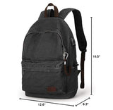 Muzze Canvas Backpack for Women and Men, Lightweight Classic Laptop Backpack with USB Charging Port for School, Travel and Daily Use, Black