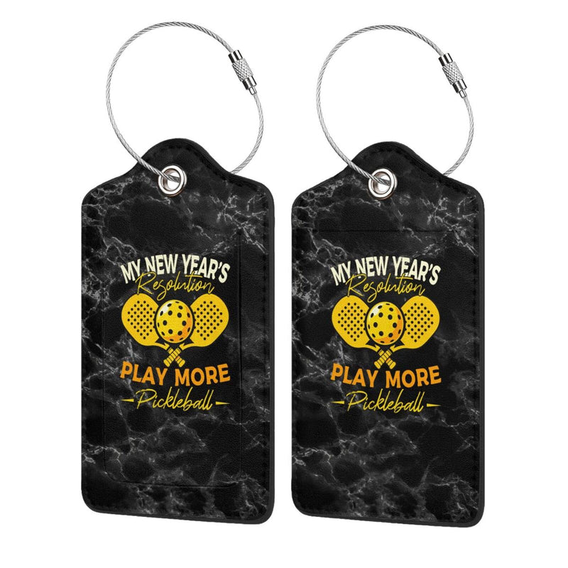 My New Year's Resolution Play More Pickleball Set of 2 Durable Leather Luggage Tags Stylish Travel Gear Men Women