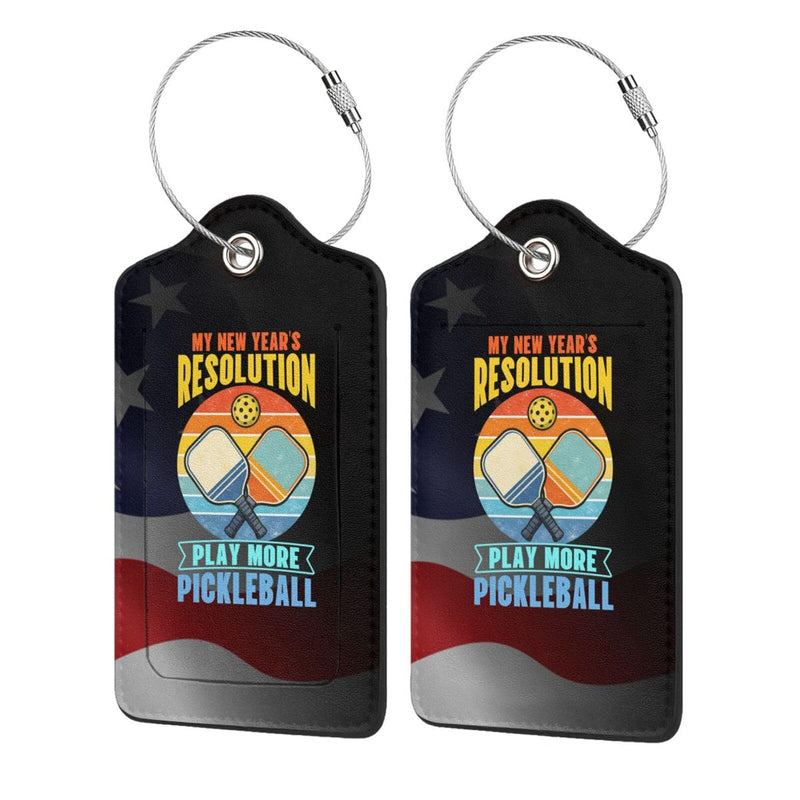 My New Year's Resolution Play More Pickleball Set of 2 Durable Leather Luggage Tags Stylish Travel Gear Men Women